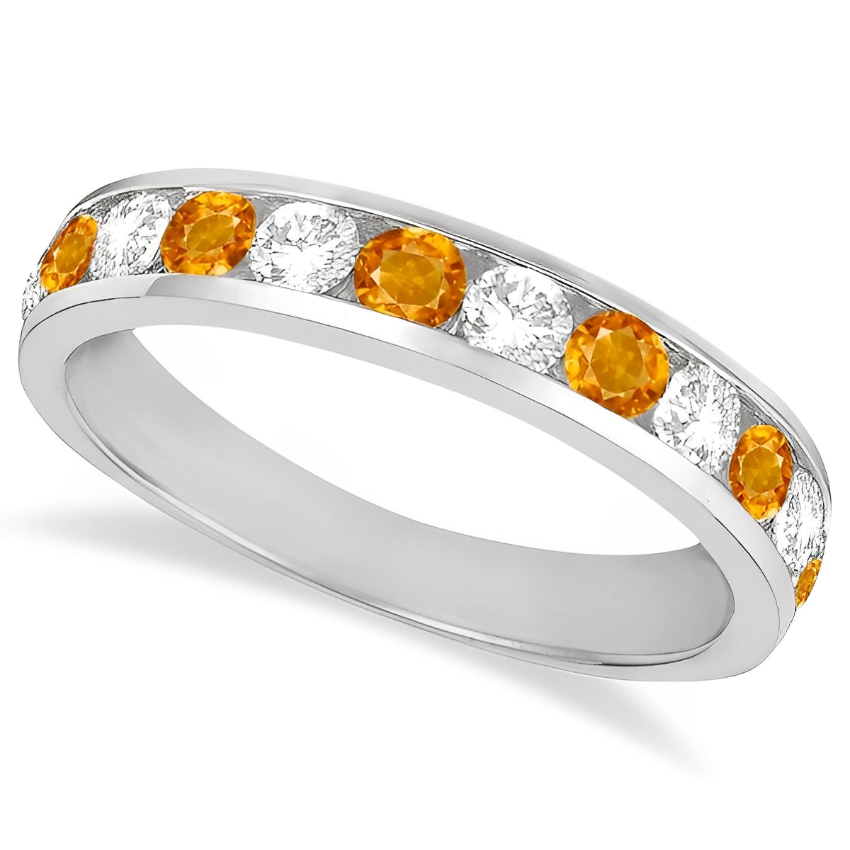 channel set diamond and citrine ring Top View