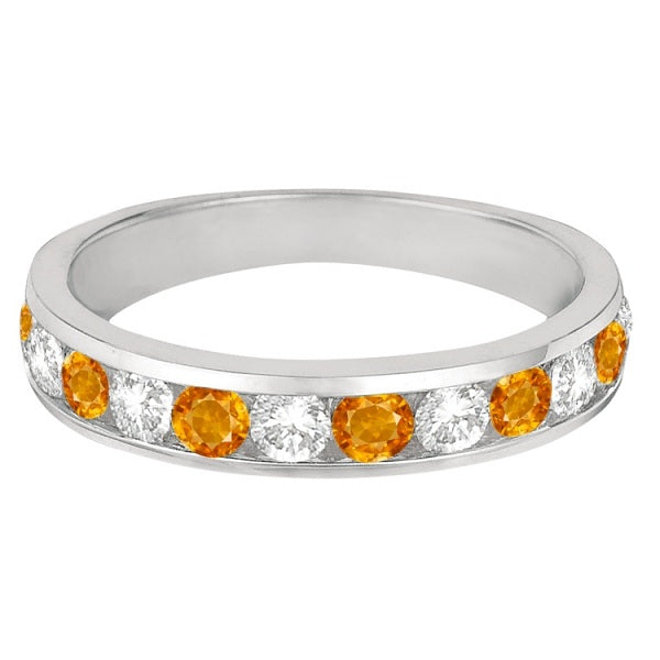 Channel-Set Citrine & Diamond Ring Band 14k White Gold (1.20ct) Flat View