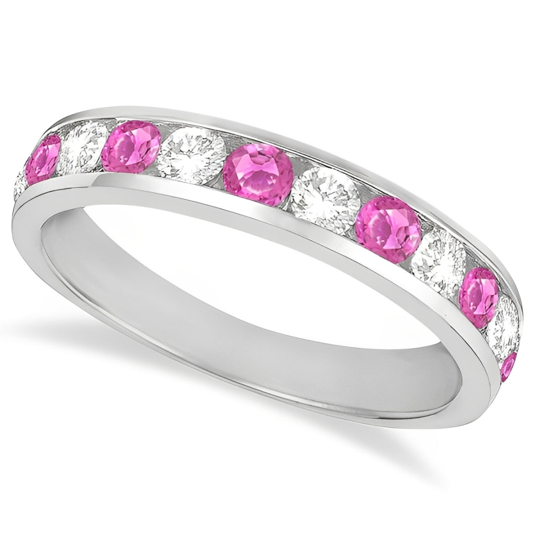 Channel-Set diamond and pink sapphire ring Top View