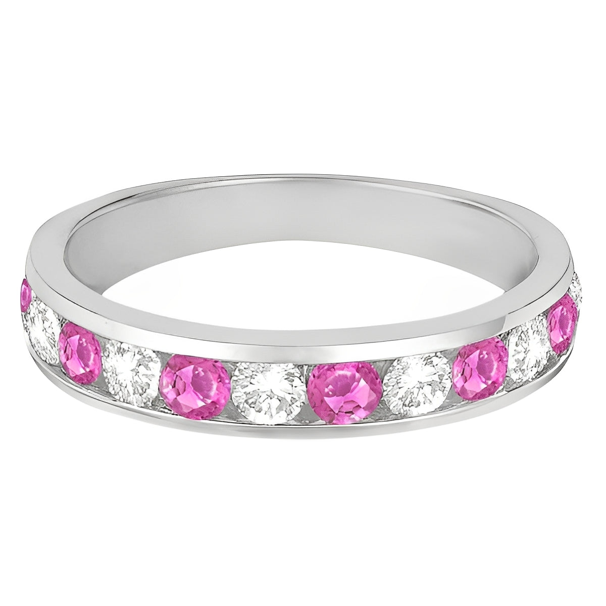 channel set diamond and pink sapphire ring Flat View