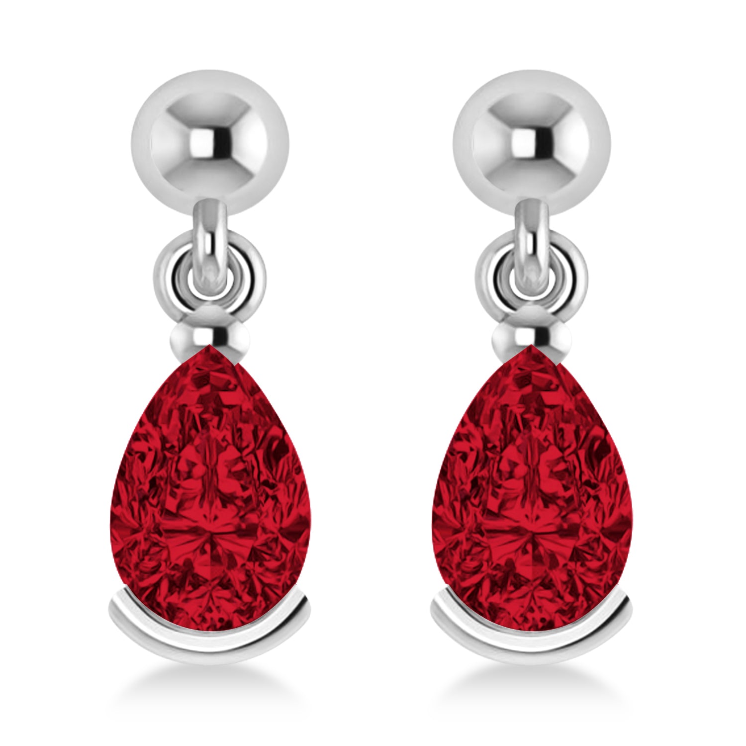 Dangling Pear Ruby Earrings in 14k White Gold (2.00ct) Front View