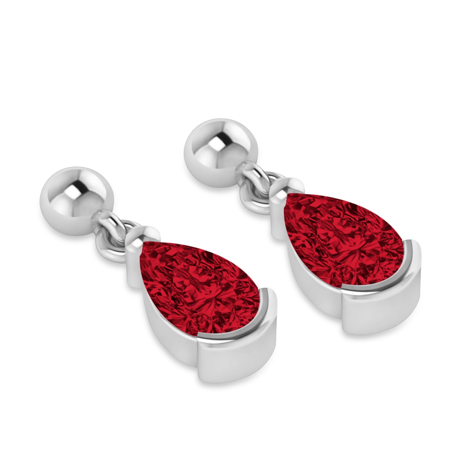 Dangling Pear Ruby Earrings in 14k White Gold (2.00ct) Flat View