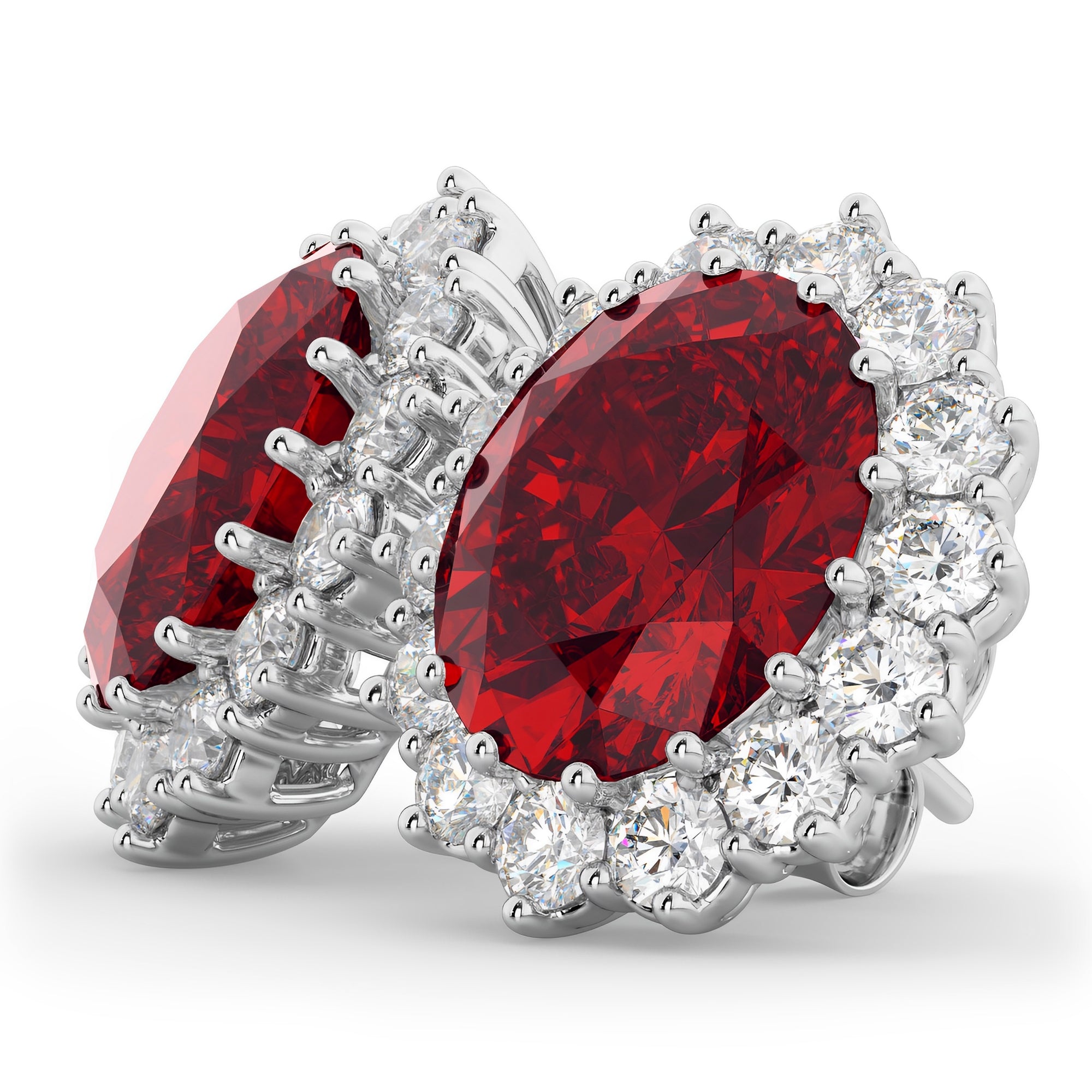 Diamond Accented Oval Ruby Earrings 14k White Gold Side View