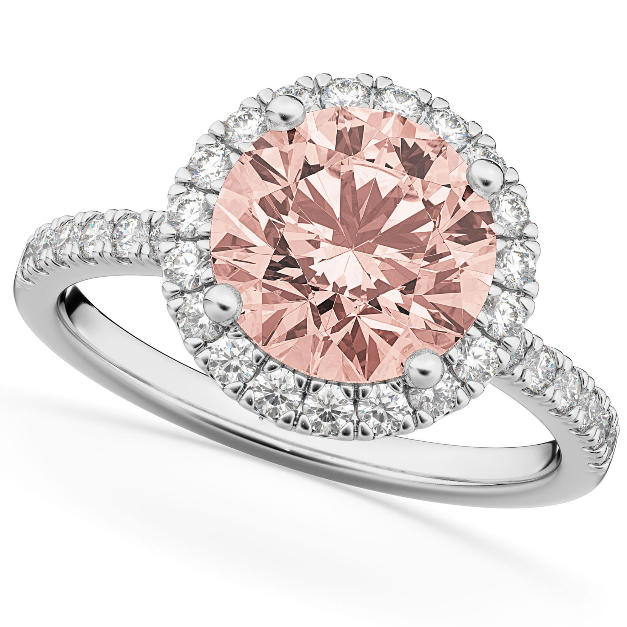 Diamond Halo & Morganite Ring in 14k White Gold (2.25ct) Top View