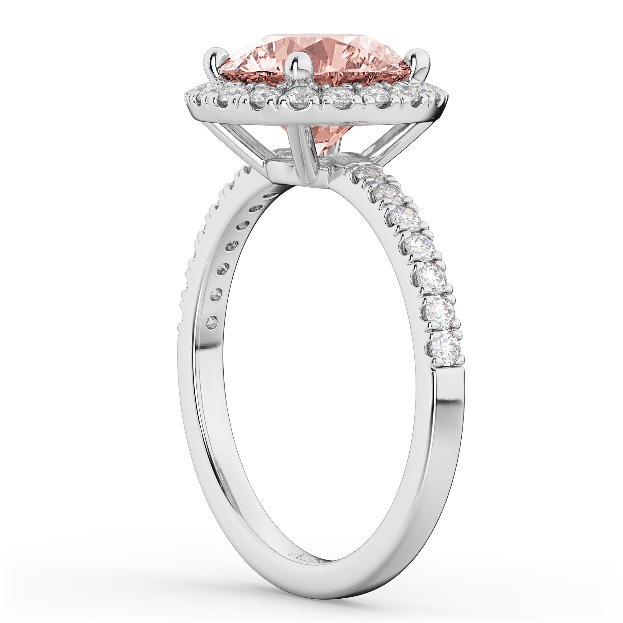 Diamond Halo & Morganite Ring in 14k White Gold (2.25ct) Side View