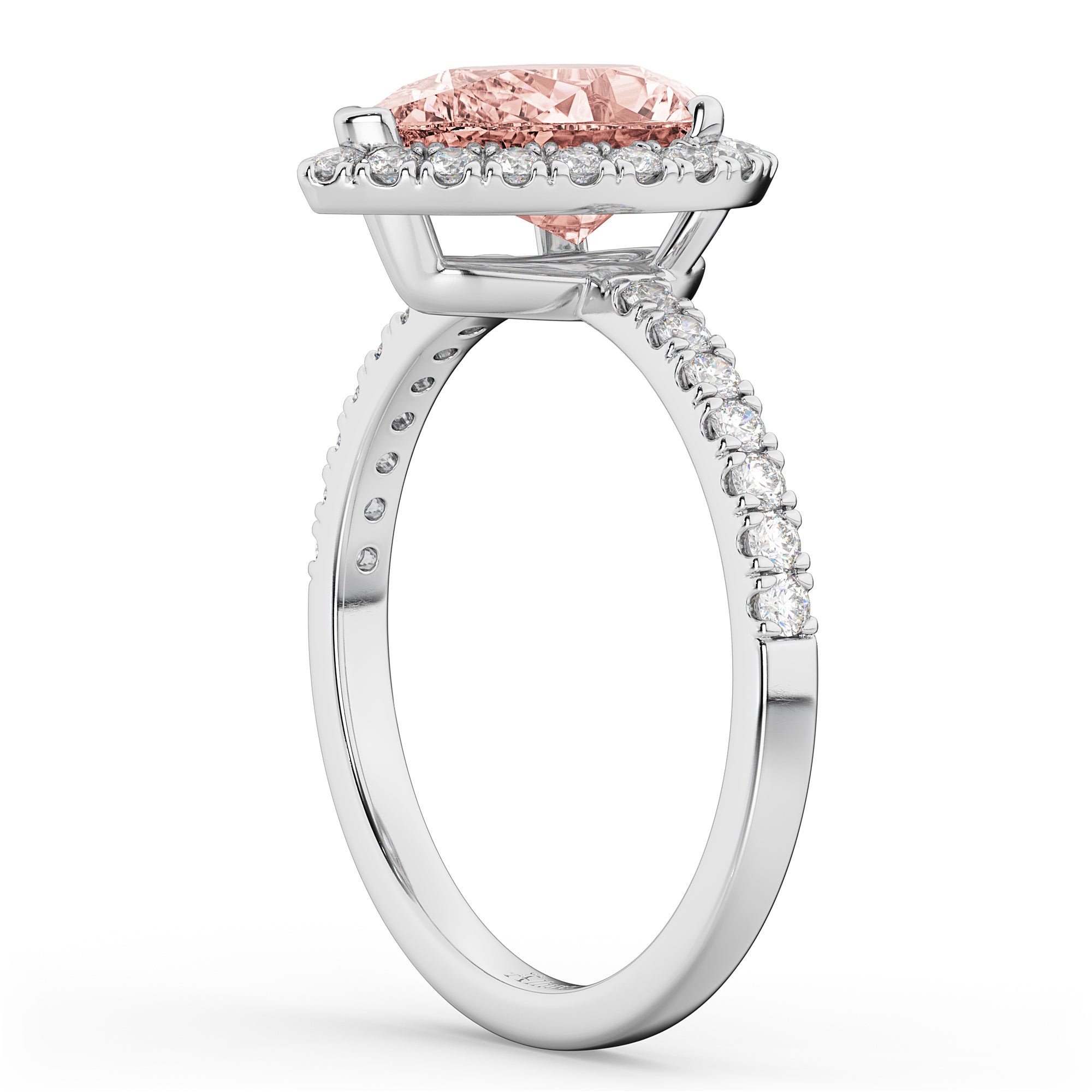Diamond Halo & Pear Cut Morganite Ring in 14k White Gold (2.51ct) Side View