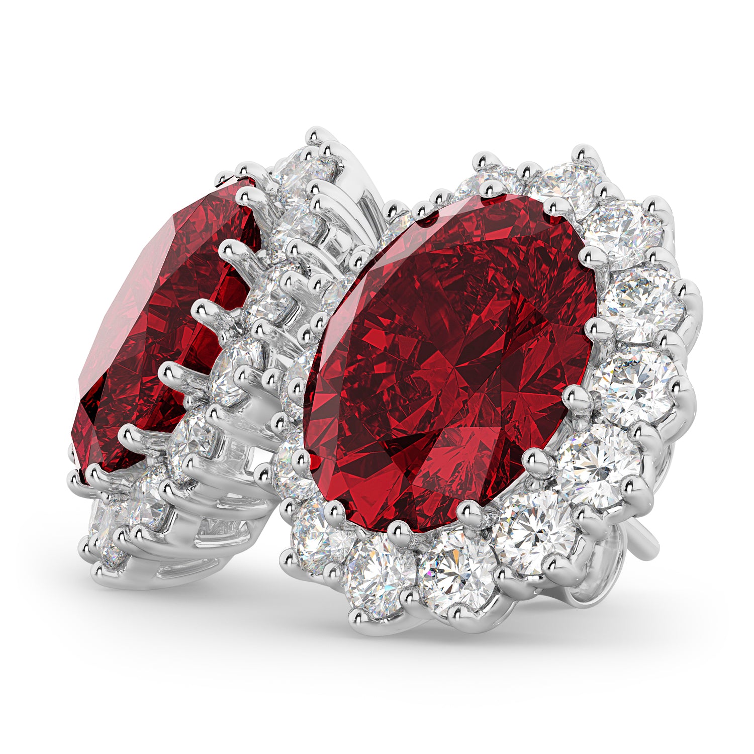 Diamond & Oval Lab Ruby Earrings 14k in White Gold (10.80ct) Side View