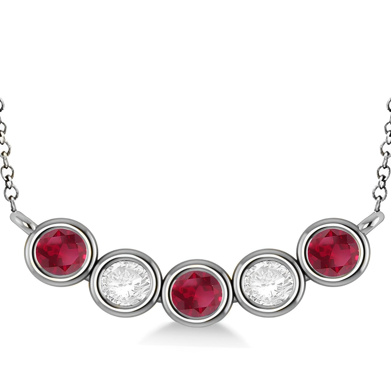 5 stone diamond and ruby necklace front view