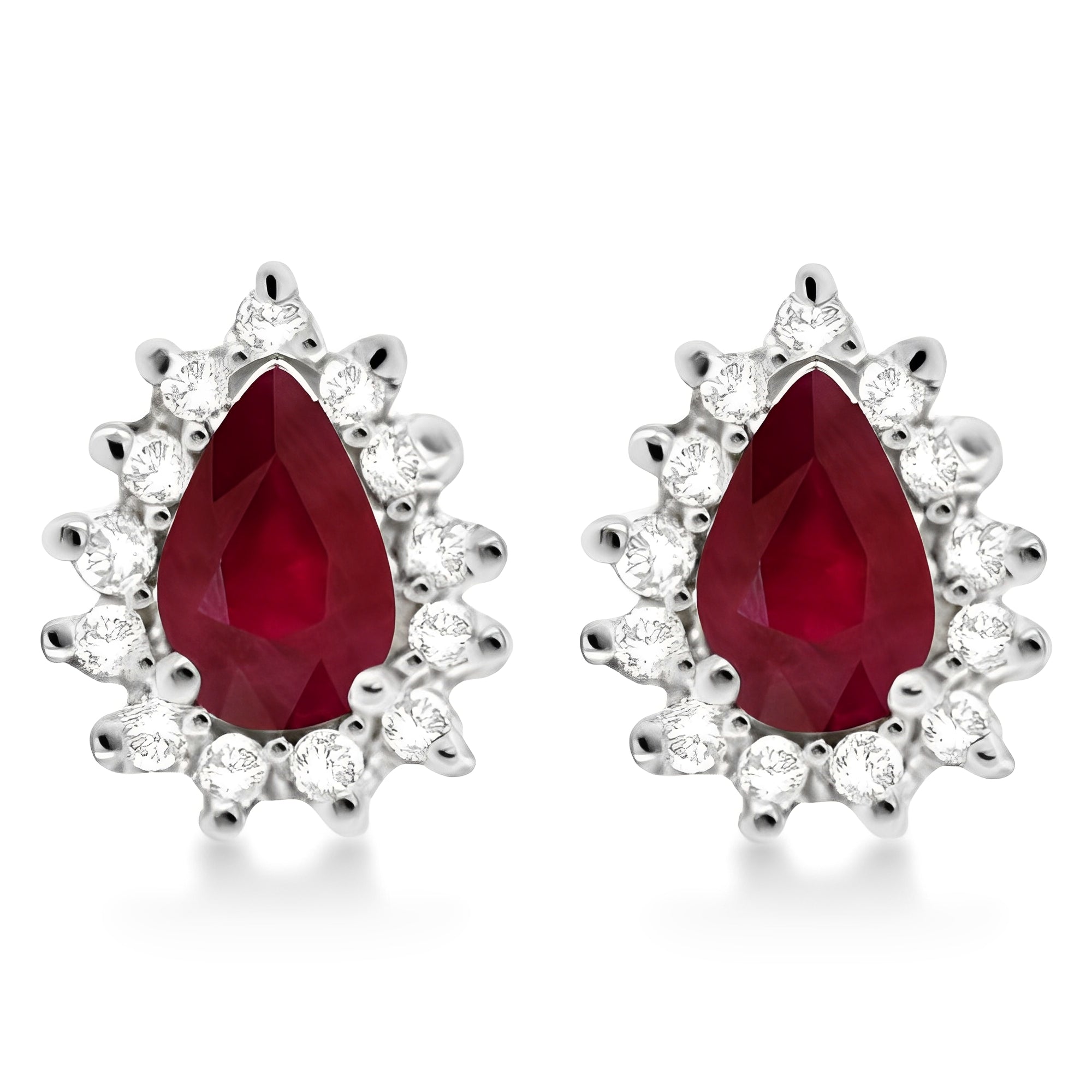 Diamond & Ruby Teardrop Earrings in 14k White Gold (1.10ctw) Front View