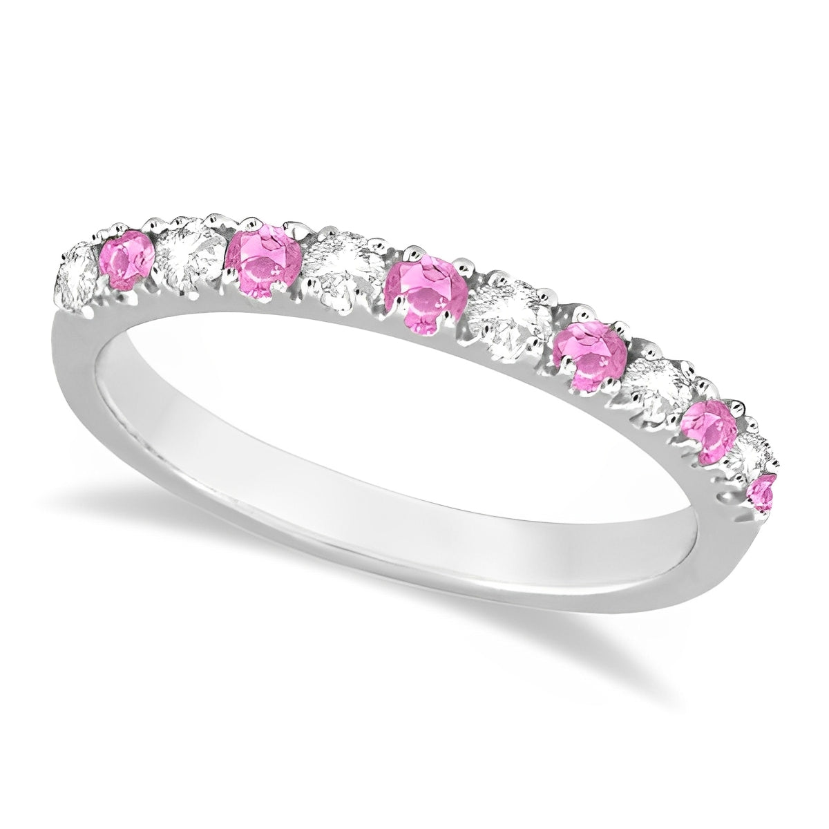 stackable diamond and pink sapphire ring Top View