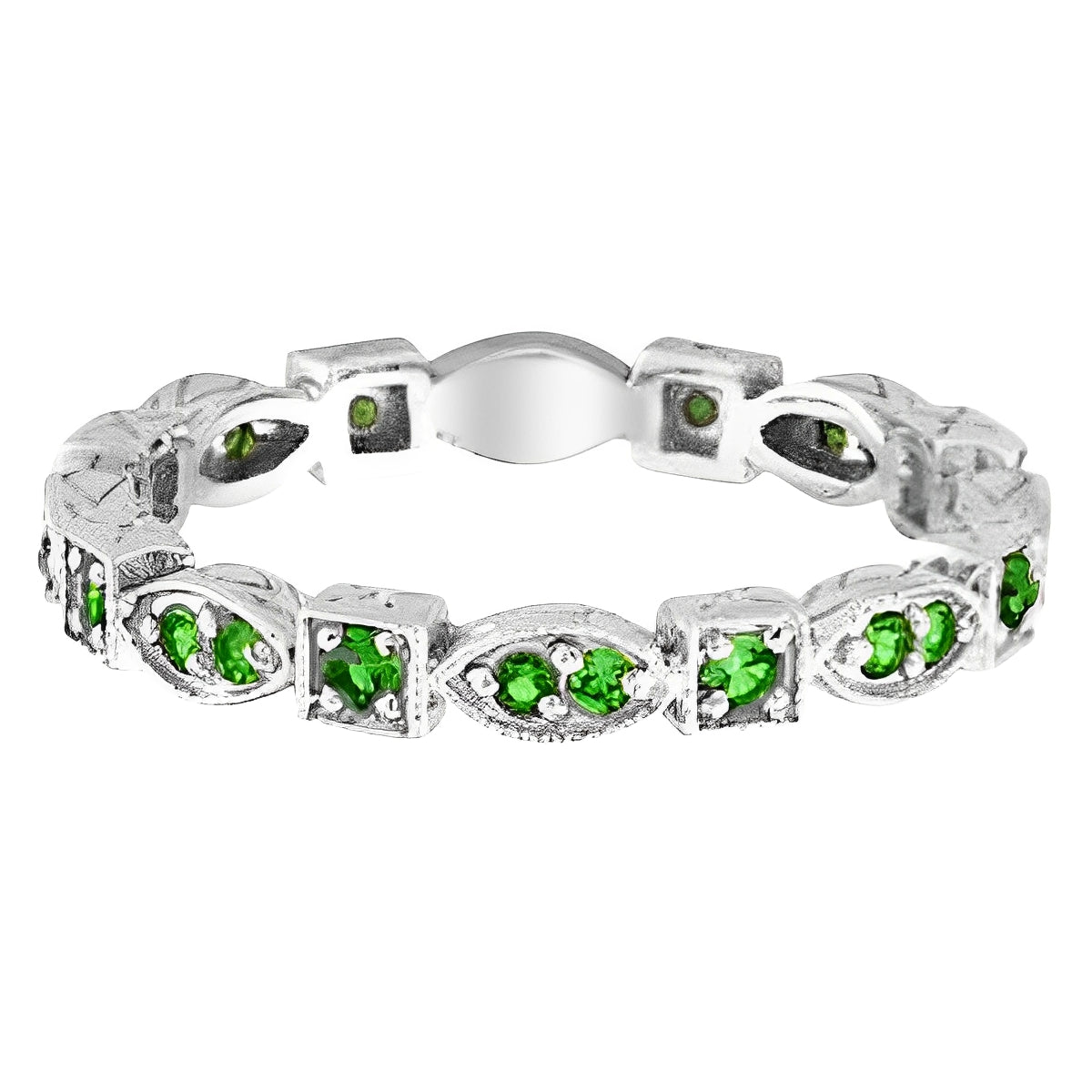 Emerald Eternity Stackable Ring Anniversary Band 14k White Gold (0.47ct) Flat View