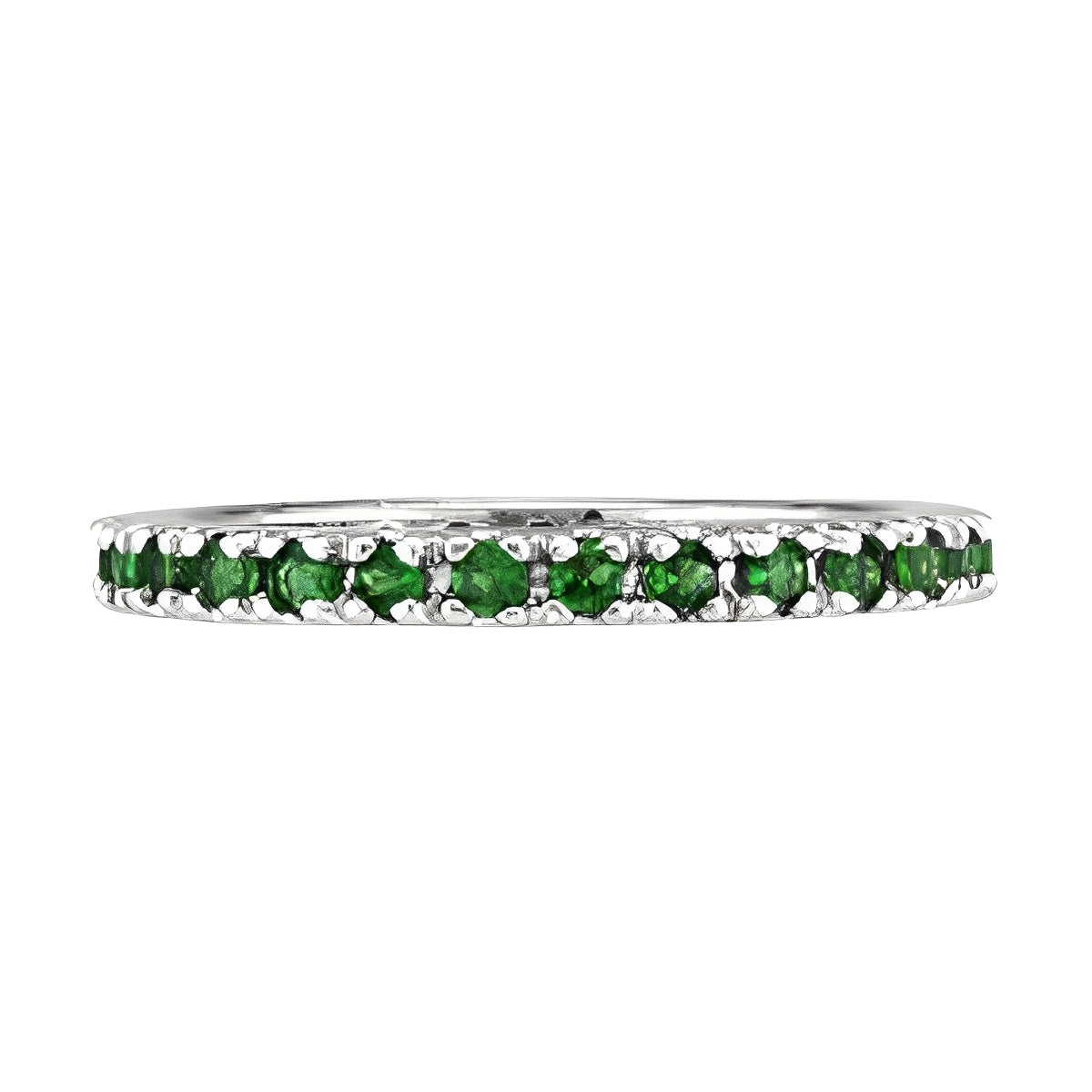 Emerald Semi-Eternity Band Stackable Ring in 14K White Gold (0.38ct) Flat View 2