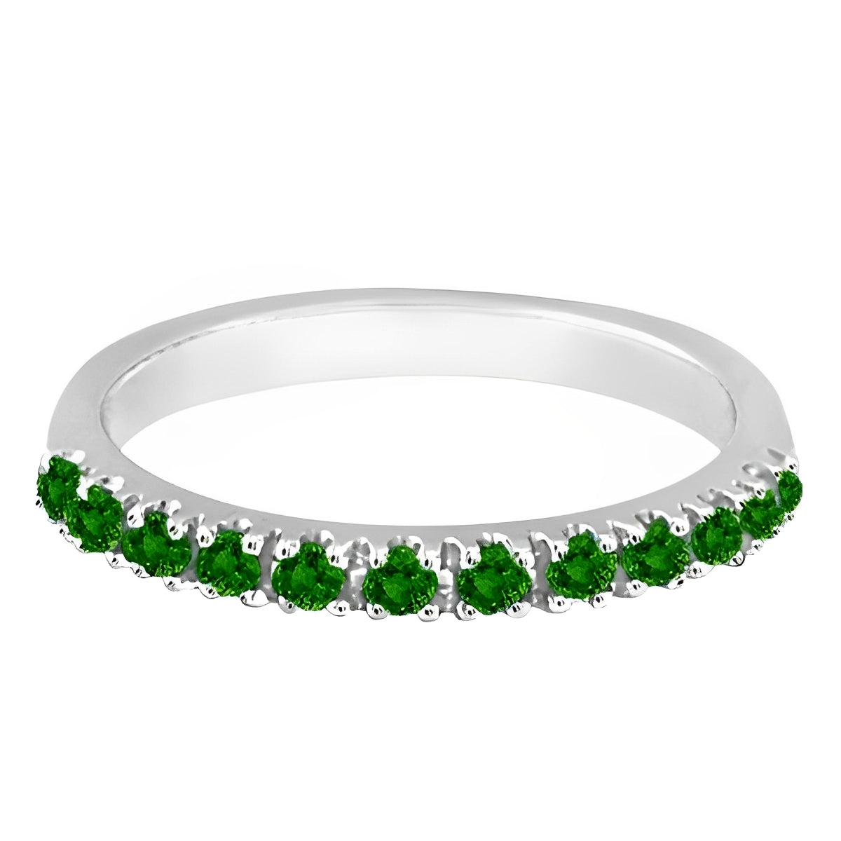 Emerald Semi-Eternity Band Stackable Ring in 14K White Gold (0.38ct) Flat View
