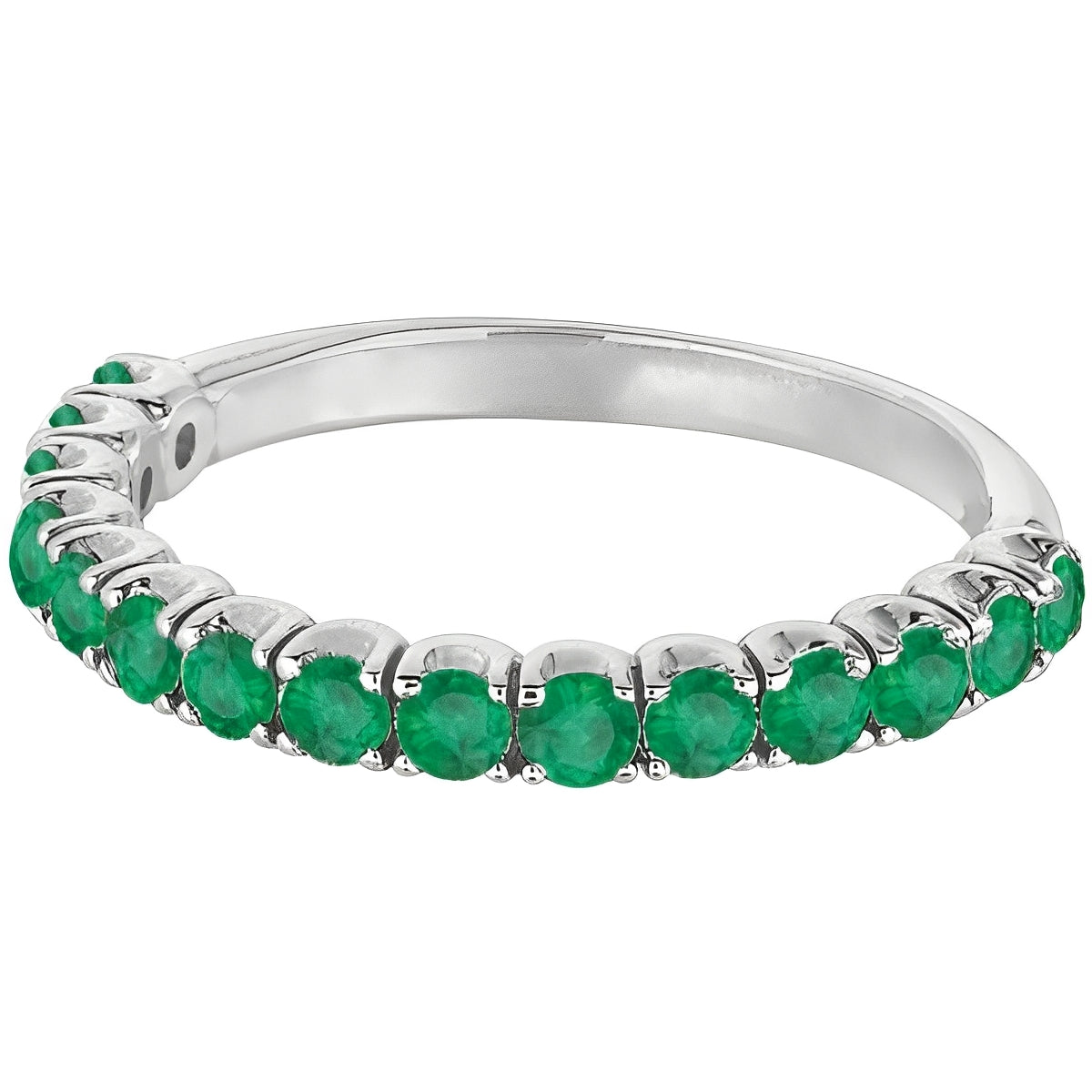 Emerald Semi-Eternity Ring Anniversary Band 14k White Gold (1.09ct) Flat View