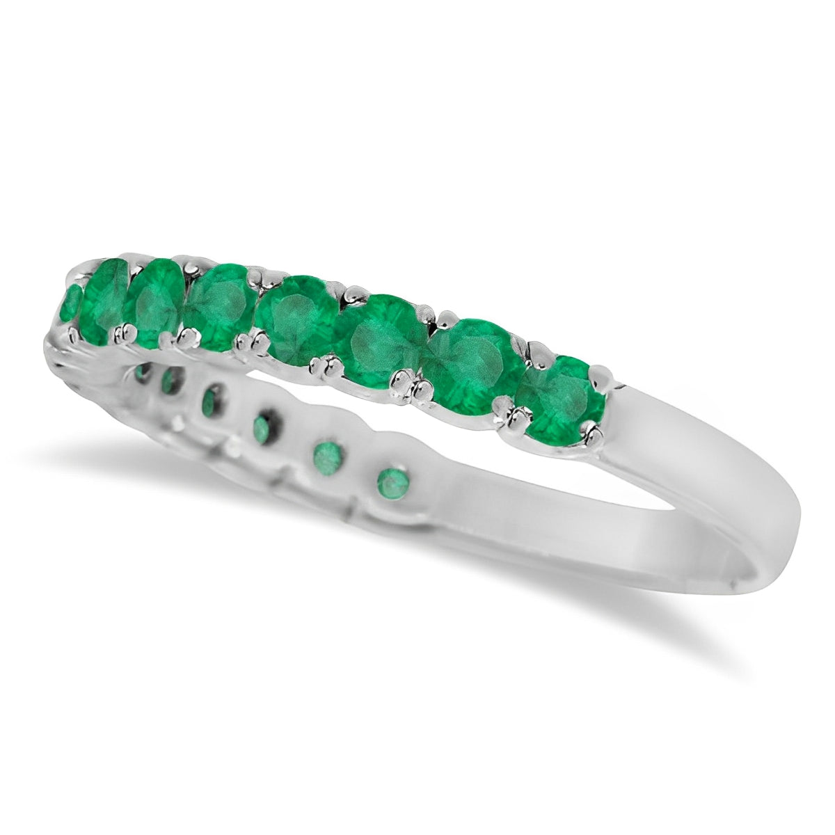 Emerald Semi-Eternity Ring Anniversary Band 14k White Gold (1.09ct) Side View