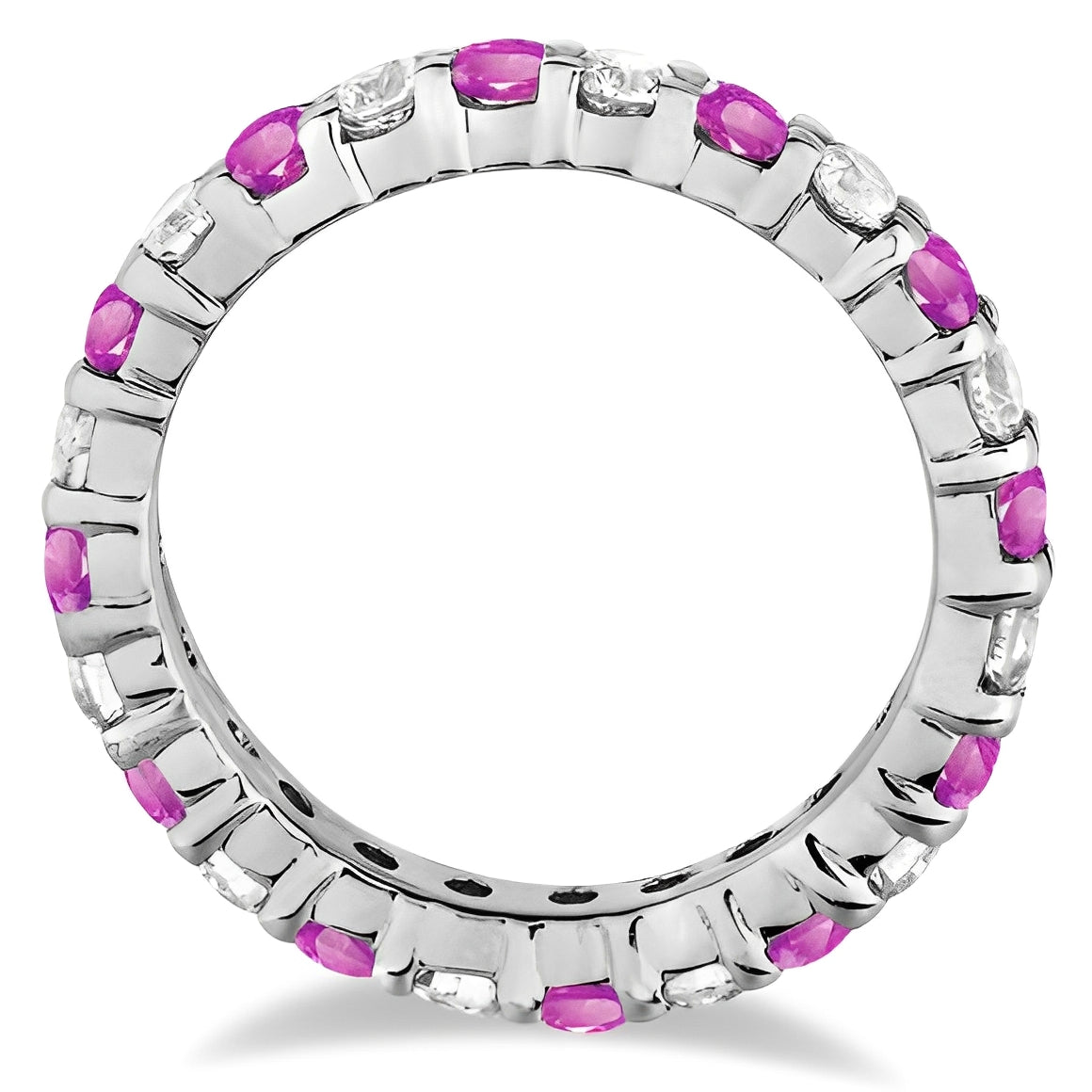 Eternity Diamond & Pink Sapphire Ring Band 14k White Gold (2.35ct) Front View