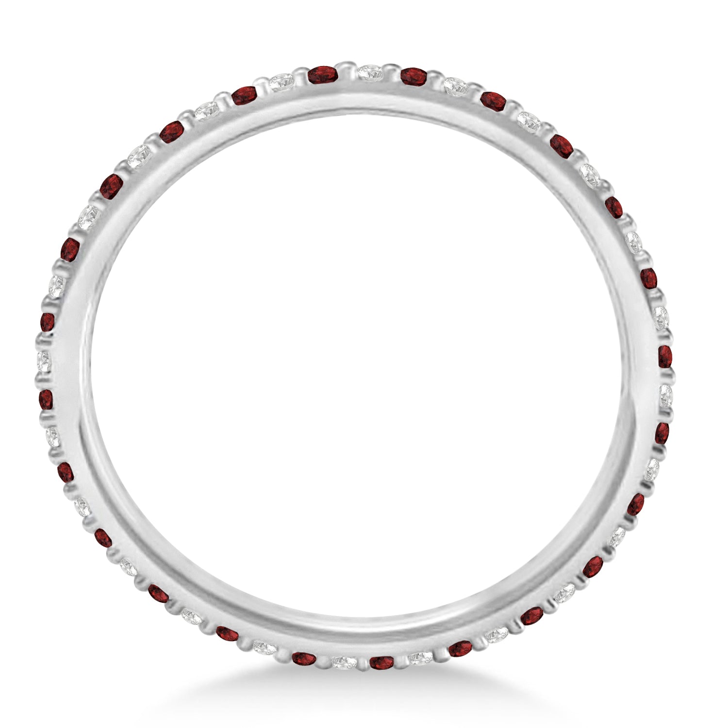 Eternity Petite Diamond & Garnet Ring 14k White Gold (0.25ct) Front View