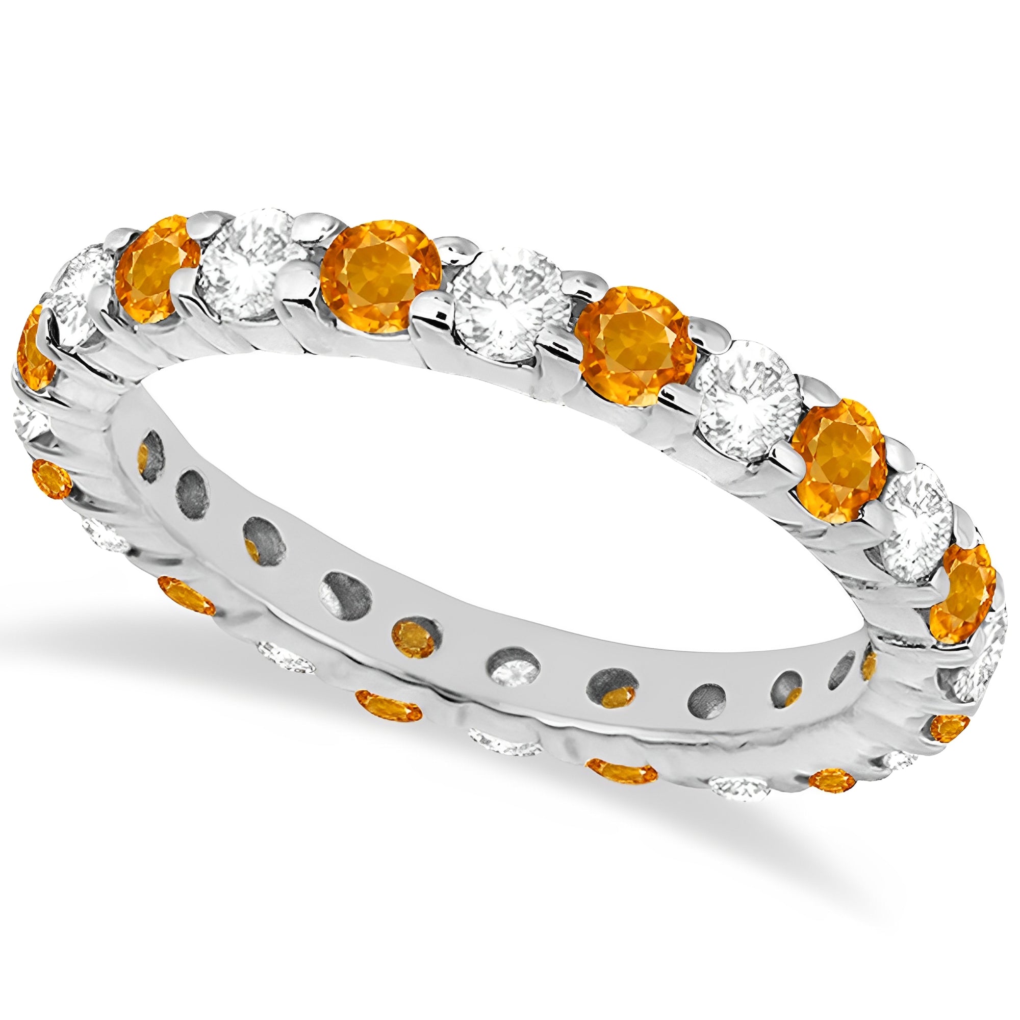 Eternity Diamond & Citrine Ring in 14k White Gold (2.40ct) Top View