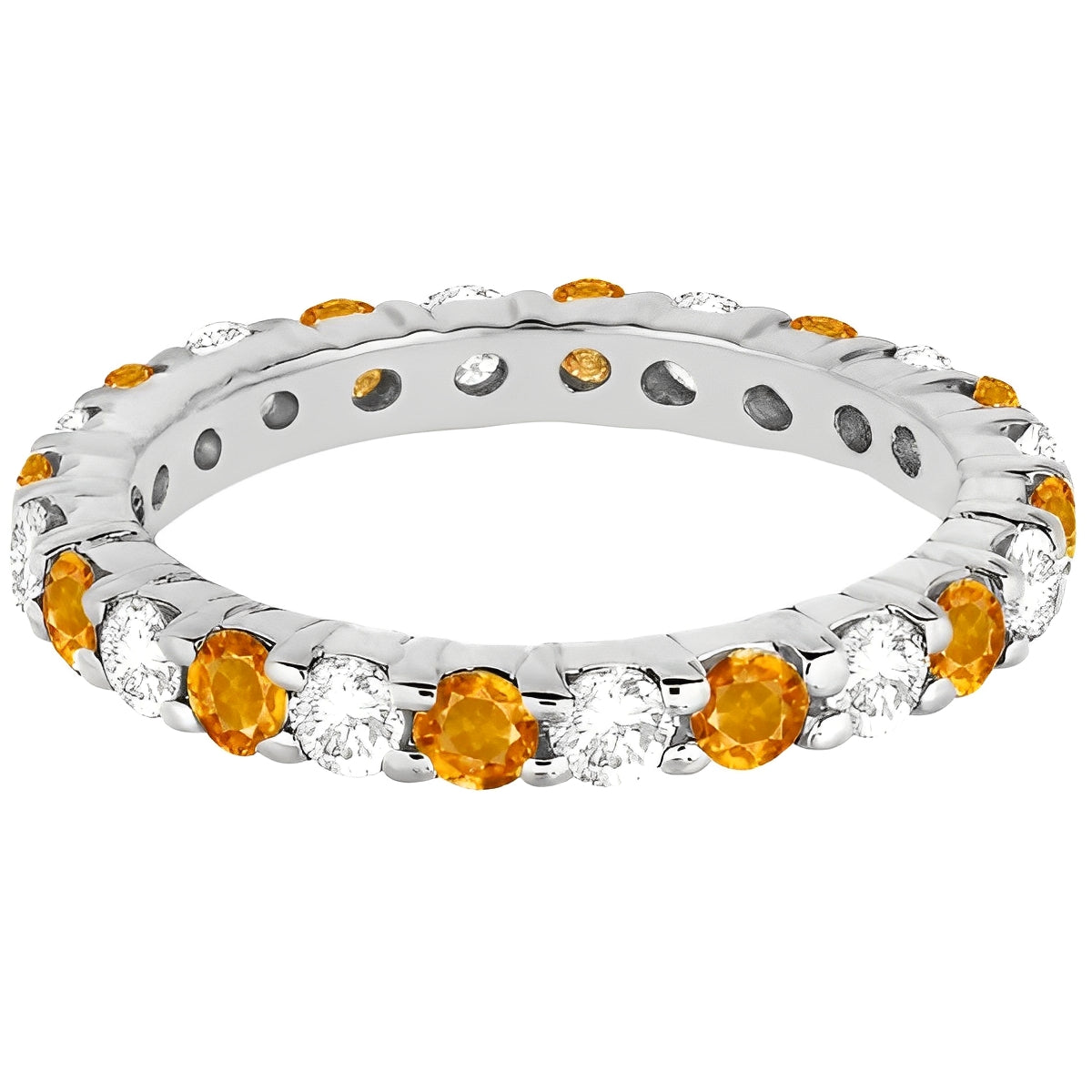 Eternity Diamond & Citrine Ring Band 14k White Gold (2.40ct) Flat View