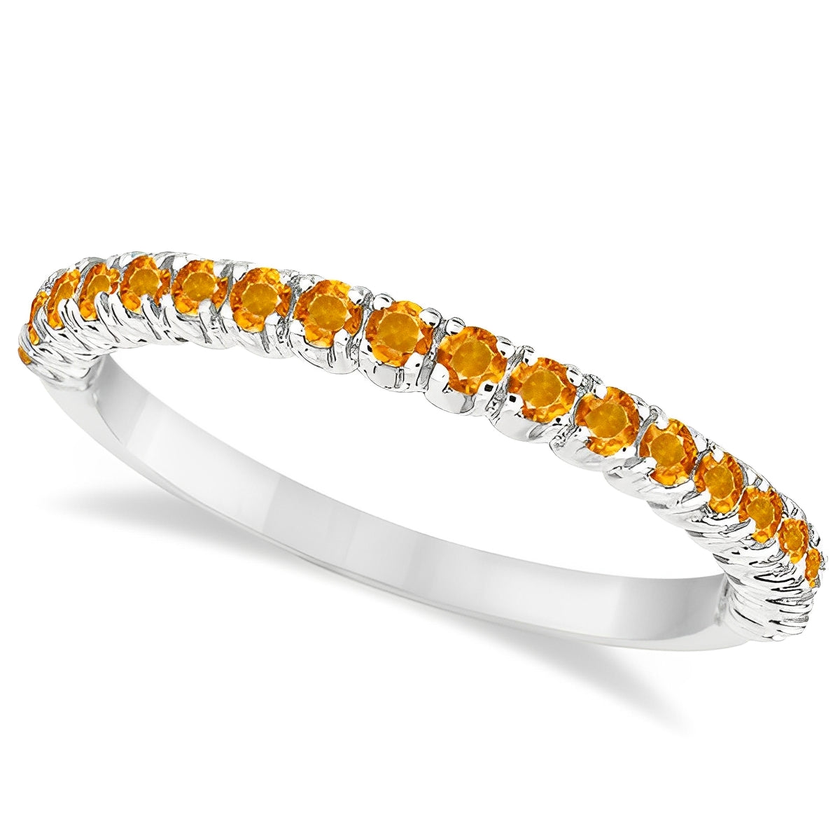 Half-Eternity Pave-Set Thin Stacking Citrine Ring 14k White Gold (0.65ct) Top View