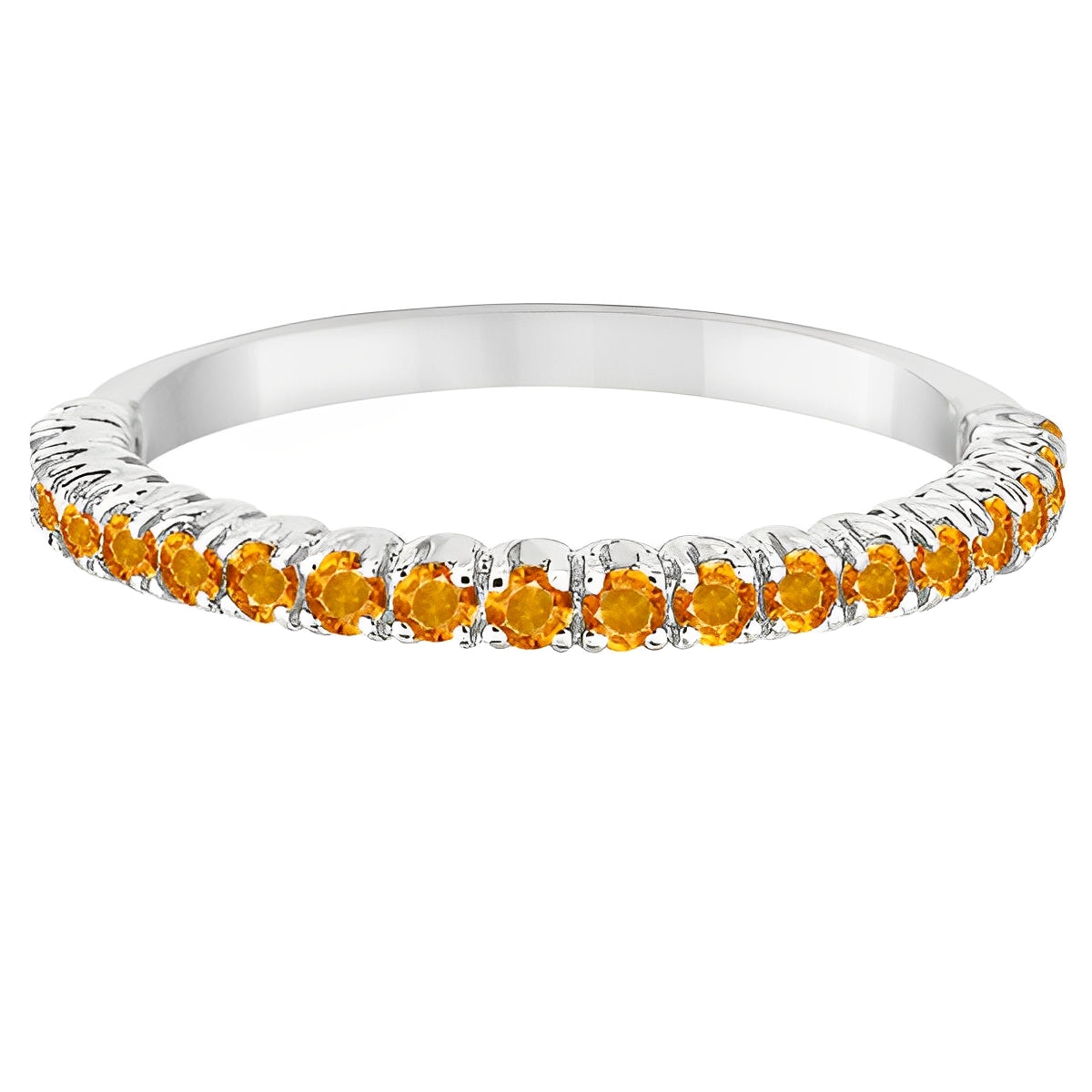 Half-Eternity Pave-Set Thin Citrine Stacking Ring 14k White Gold (0.65ct) Flat View