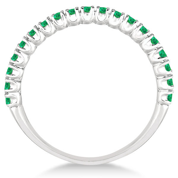 Half-Eternity Emerald Stacking Ring in 14K White Gold – Pave & Prong Set (0.65ct Total) front view