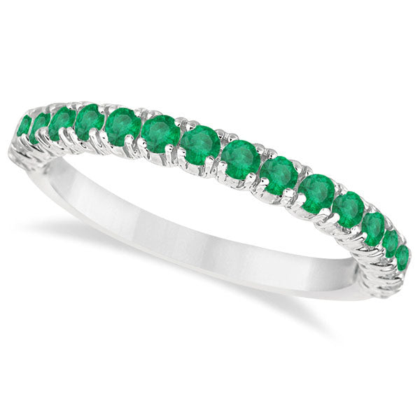 Half-Eternity Emerald Stacking Ring in 14K White Gold – Pave & Prong Set (0.95ct Total) top view