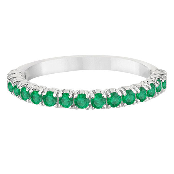 Half-Eternity Emerald Stacking Ring in 14K White Gold – Pave & Prong Set (0.95ct Total) flat view