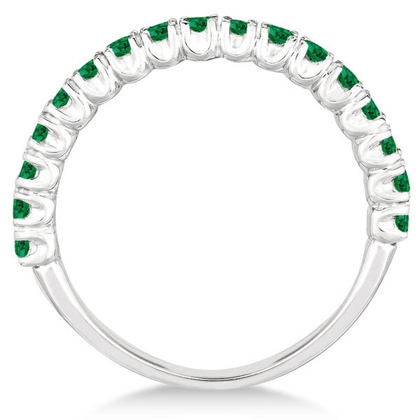 Half-Eternity Emerald Stacking Ring in 14K White Gold – Pave & Prong Set (0.95ct Total) front view