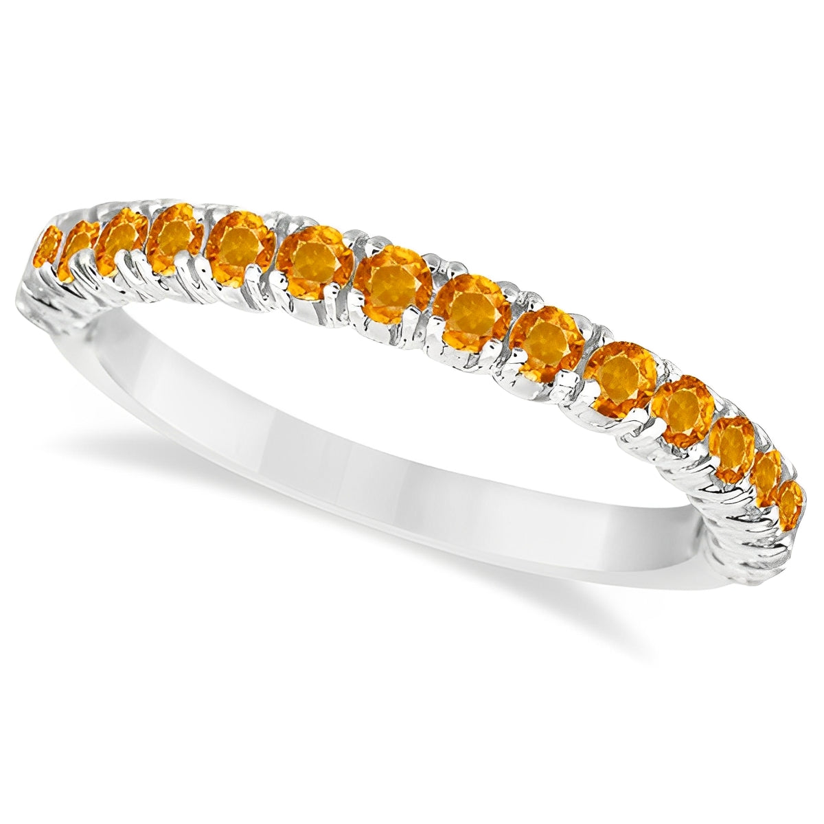 Half-Eternity Pave-Set Citrine Stacking Ring 14k White Gold (0.95ct) Top View
