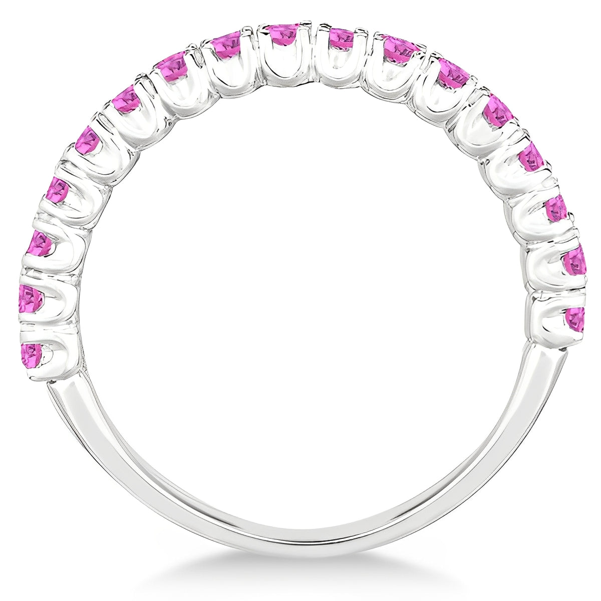 Half-Eternity Pink Sapphire Stacking Ring in 14K White Gold – Pave & Prong Set (0.95ct Total) front view