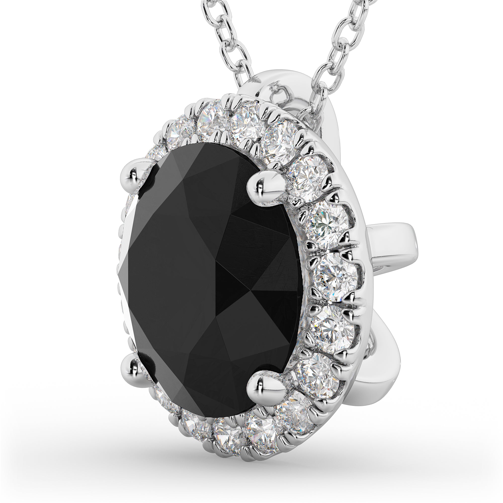 Halo Round Black Diamond & White Diamond Pendant Necklace in 14K White Gold (2.29ct) – Bold & Elegant Fine Jewelry Gift for Women Side View