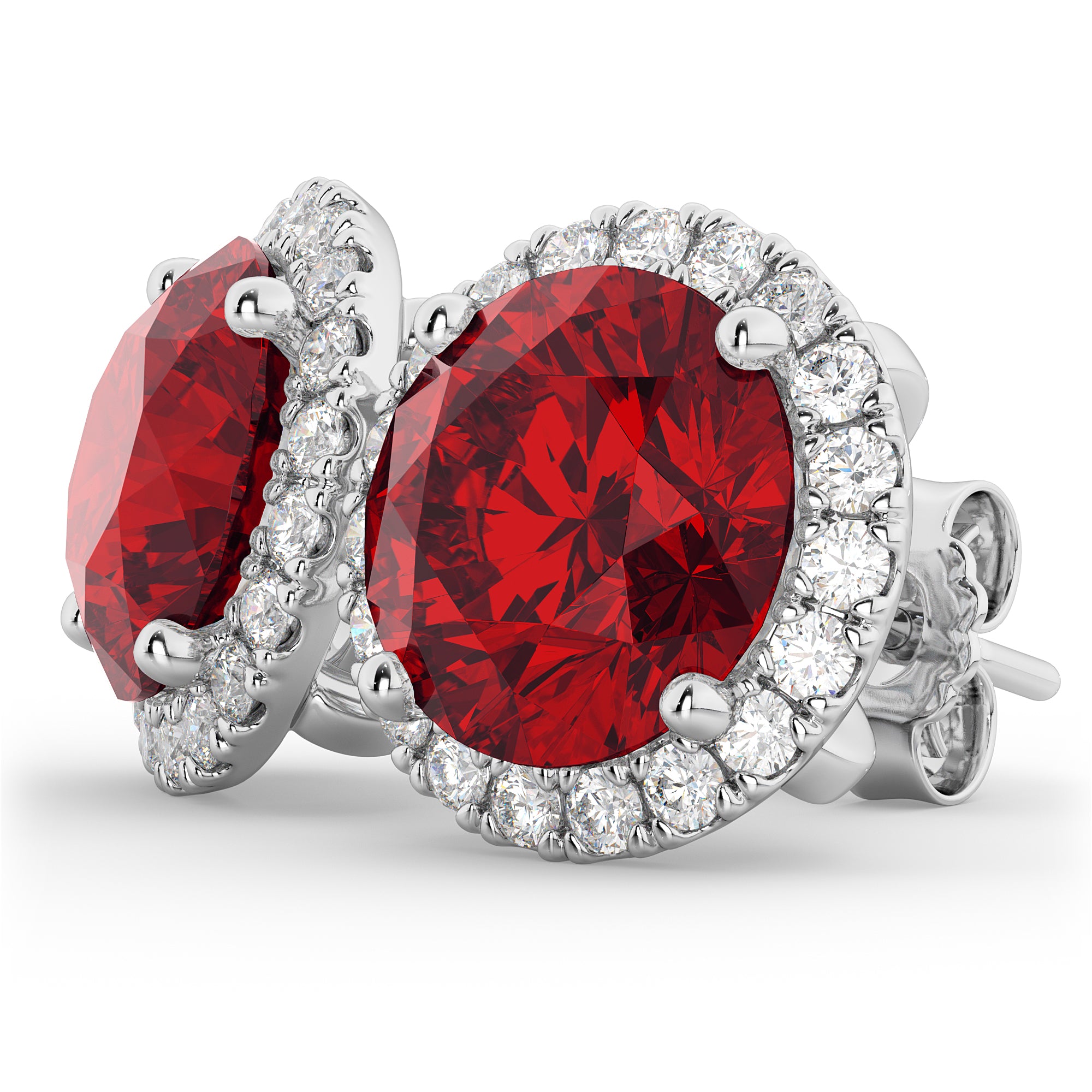 Halo Round Lab Ruby & Diamond Earrings in 14k White Gold (5.17ct) Side View
