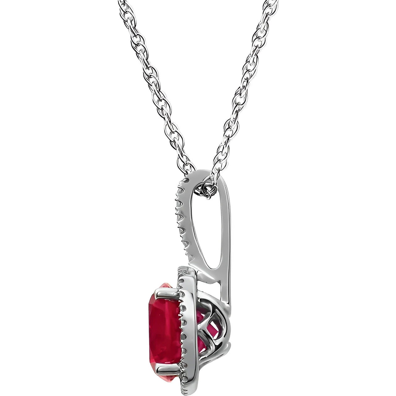 Lab Grown Ruby & Natural Diamond Pendant Necklace in Sterling Silver (1.82ct) – Romantic Red Gemstone Jewelry for Women Side View