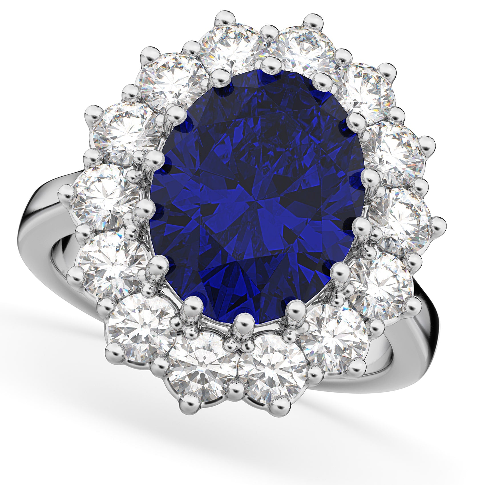Lady Diana Diamond & Blue Sapphire Ring in 14k White Gold
