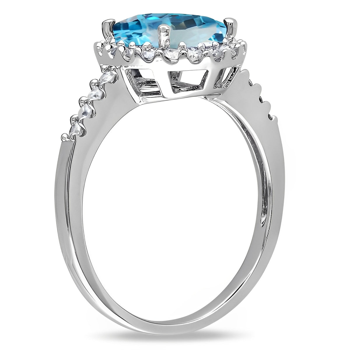 Oval Blue Topaz & Diamond Halo Engagement Ring in 14K White Gold (3.92ct) – Royal-Inspired Design front view