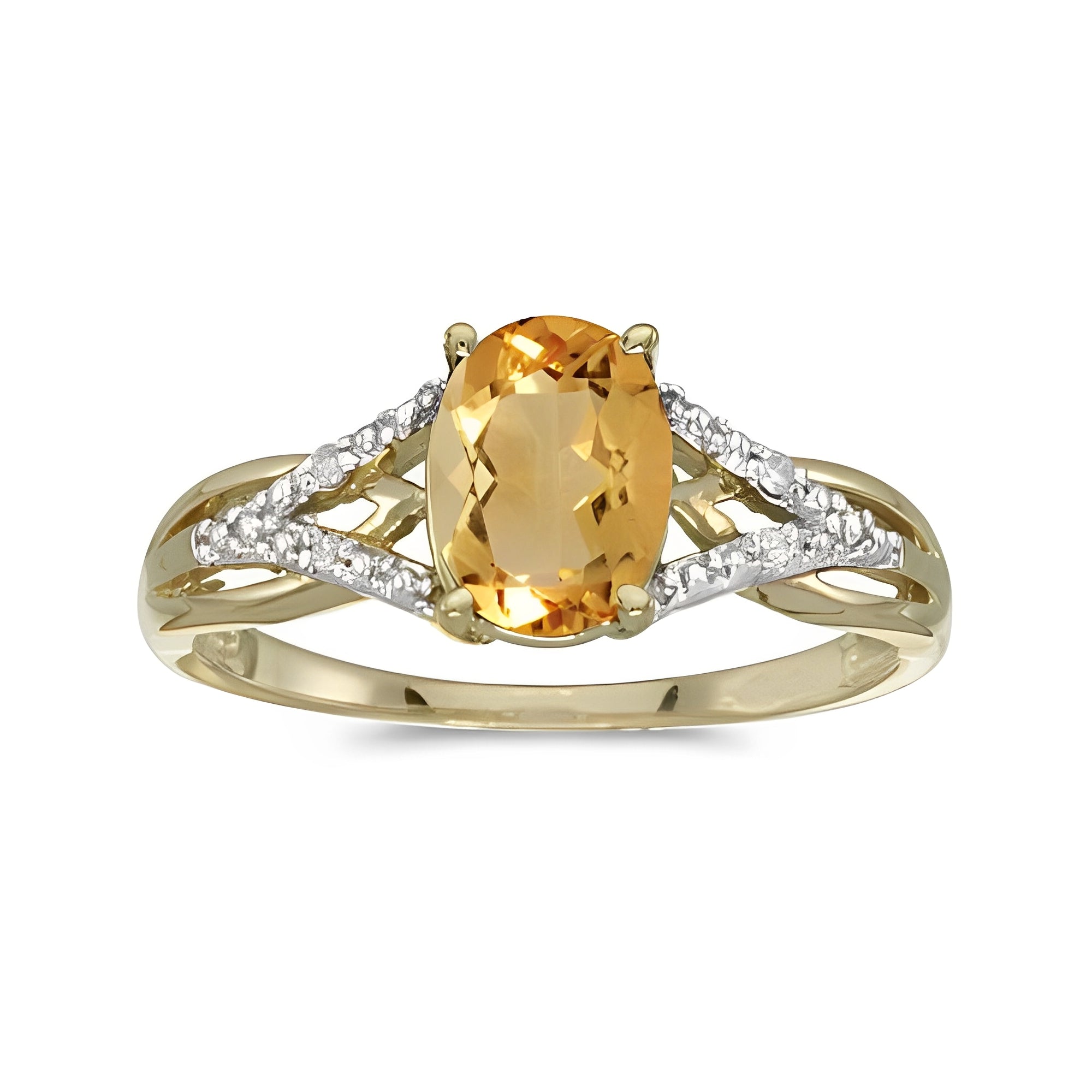 Diamond and oval-cut citrine ring set in 14K Yellow Gold (1.20tcw) Top View