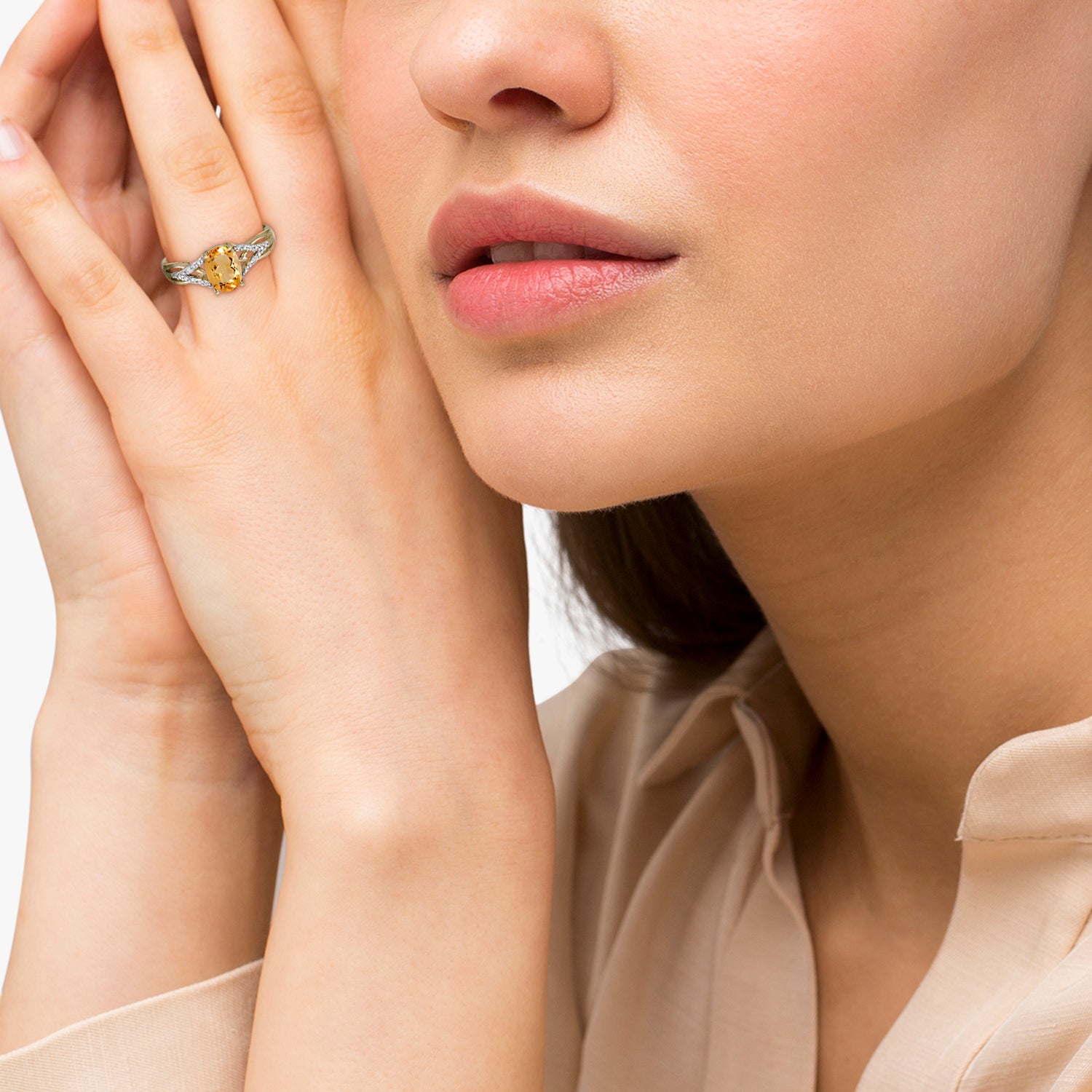 Oval Citrine and Diamond Cocktail Ring 14K Yellow Gold (1.20tcw) when worn