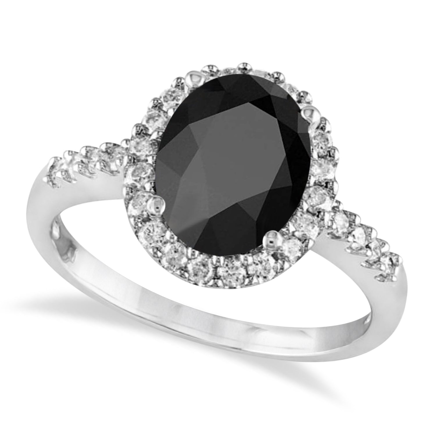 Oval Onyx & Diamond Halo Engagement Ring in 14K White Gold (3.02ct) – Bold Black Gemstone Royal-Inspired Design top view