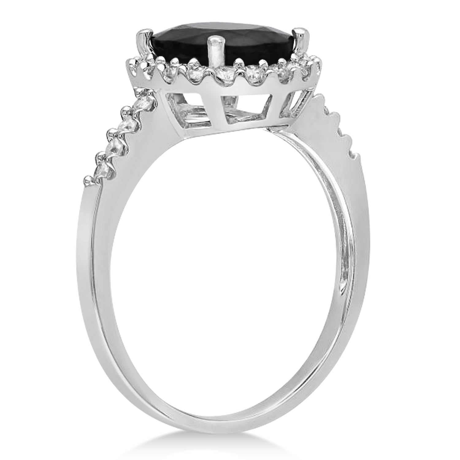 Oval Onyx & Diamond Halo Engagement Ring in 14K White Gold (3.02ct) – Bold Black Gemstone Royal-Inspired Design front view