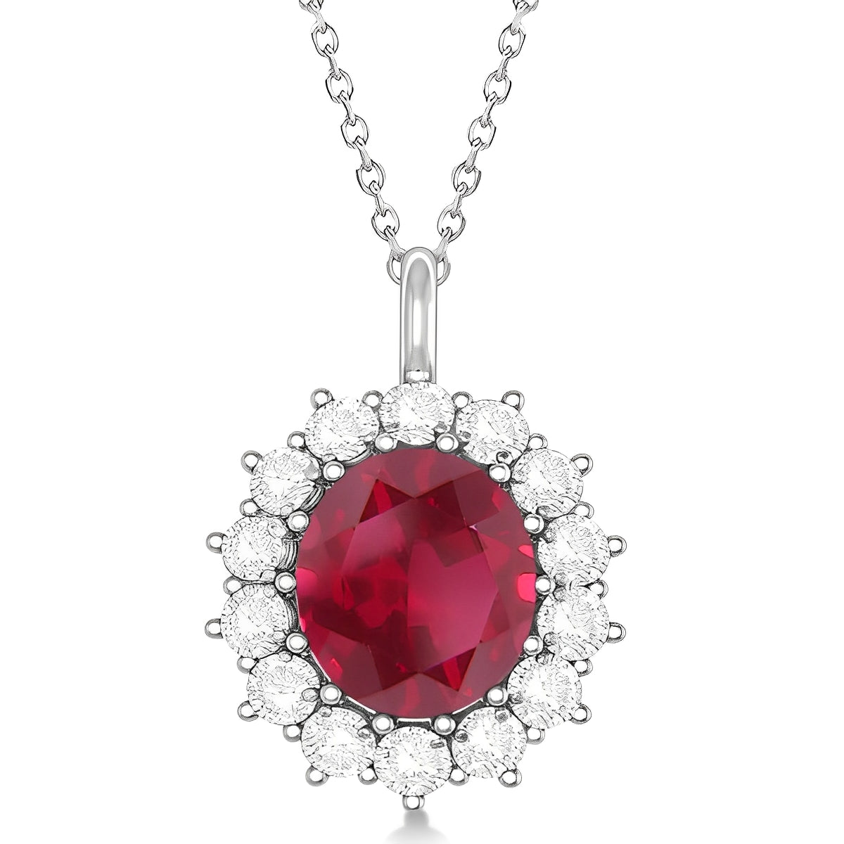 diamond halo and ruby necklace (5.4ct) front view