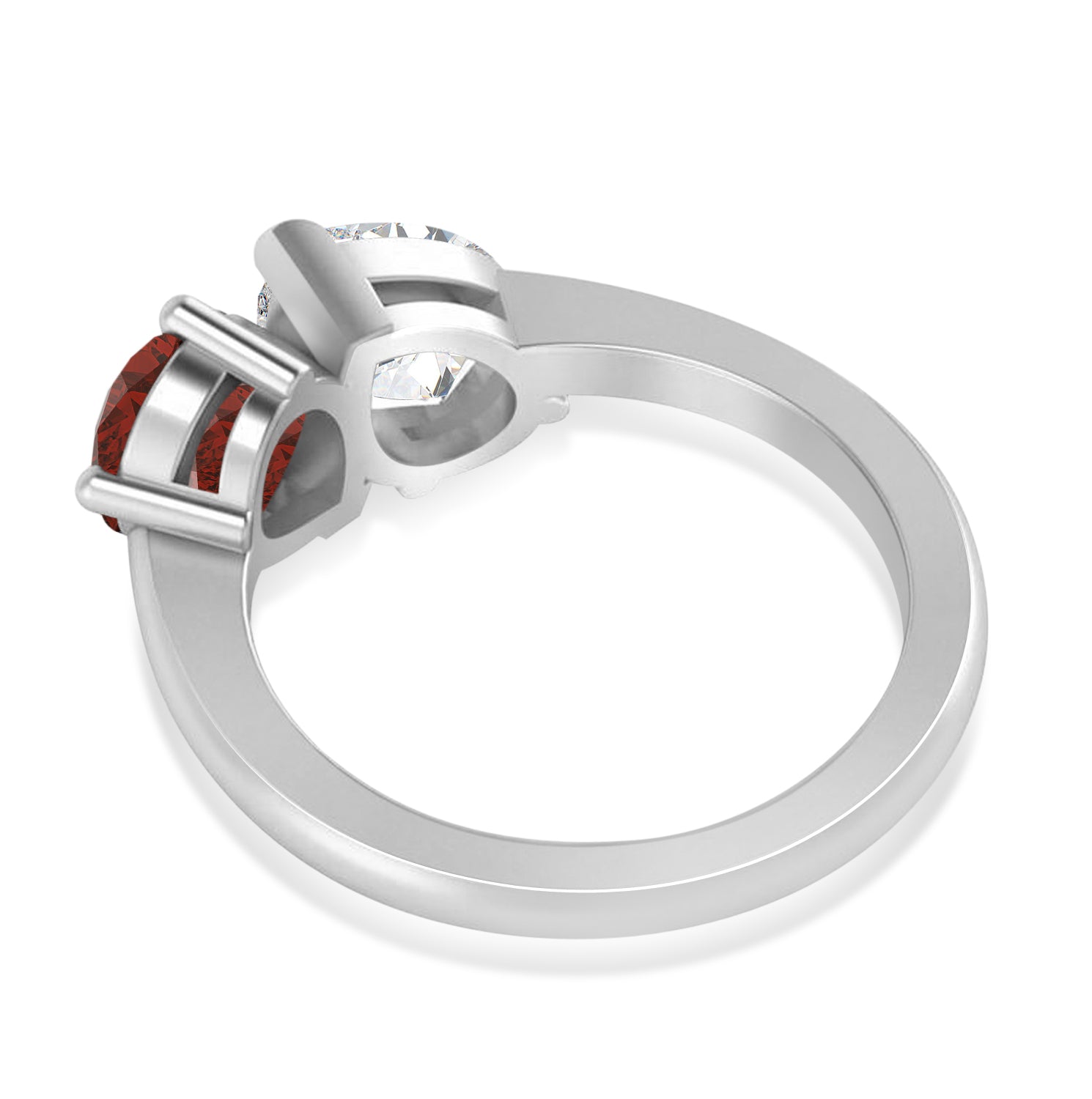 Pear Diamond & Pear Garnet "You and Me" Ring in 14k White Gold (4.00ct) Flat View 2