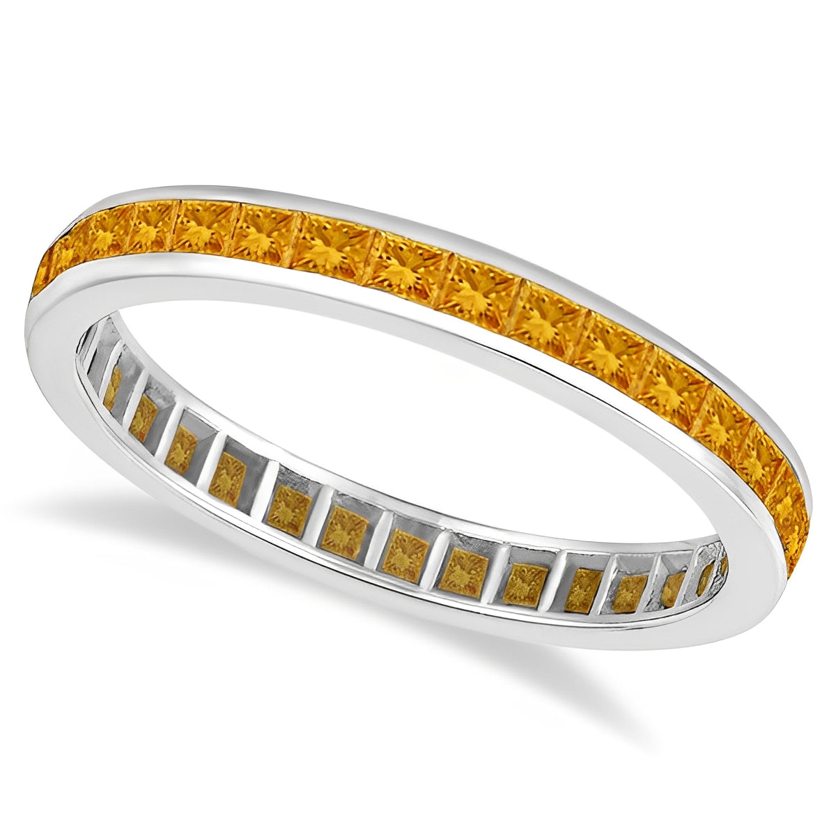 Princess-Cut Eternity Citrine Ring in 14k White Gold (1.36ct) Top View