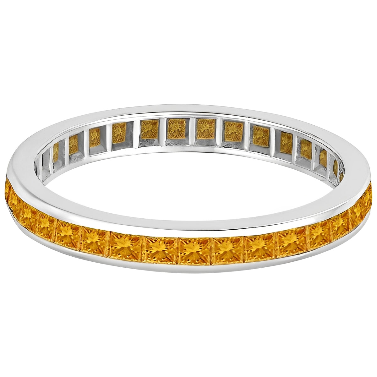 Princess-Cut Citrine Eternity Ring Band 14k White Gold (1.36ct) Flat View