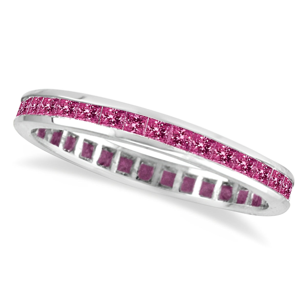 Princess cut eternity pink sapphire ring Top View