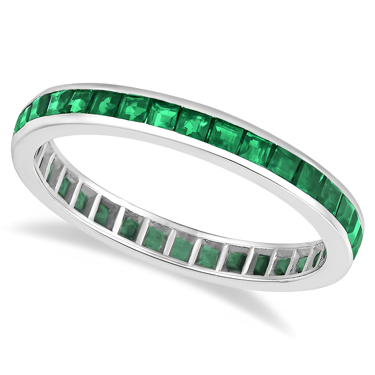 Princess-Cut Full eternity Emerald Ring Band 14k White Gold (1.36ct) Top View