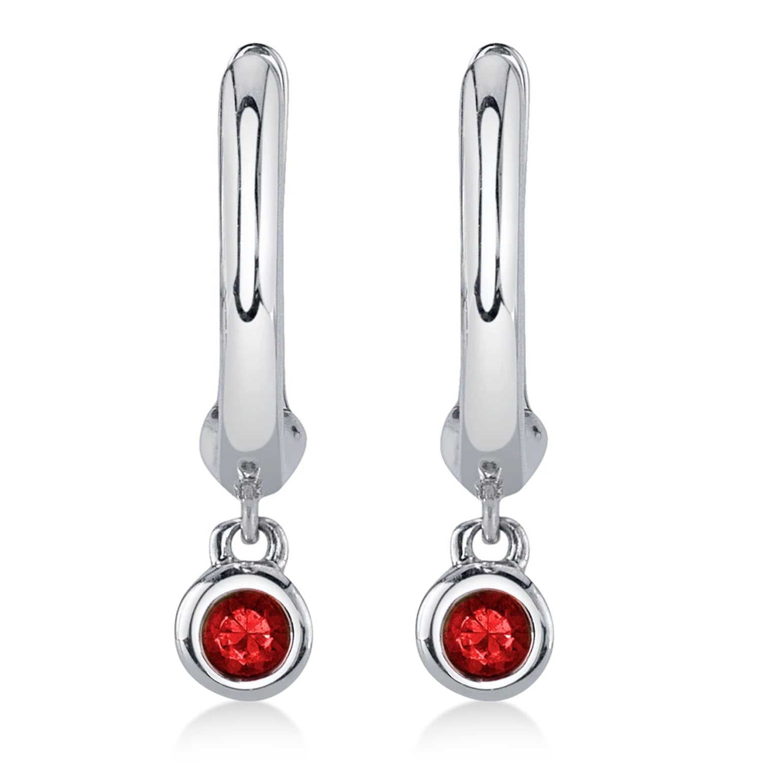 Round Ruby Bezel Huggie Earrings in 14K White Gold (0.08ct)  Front View