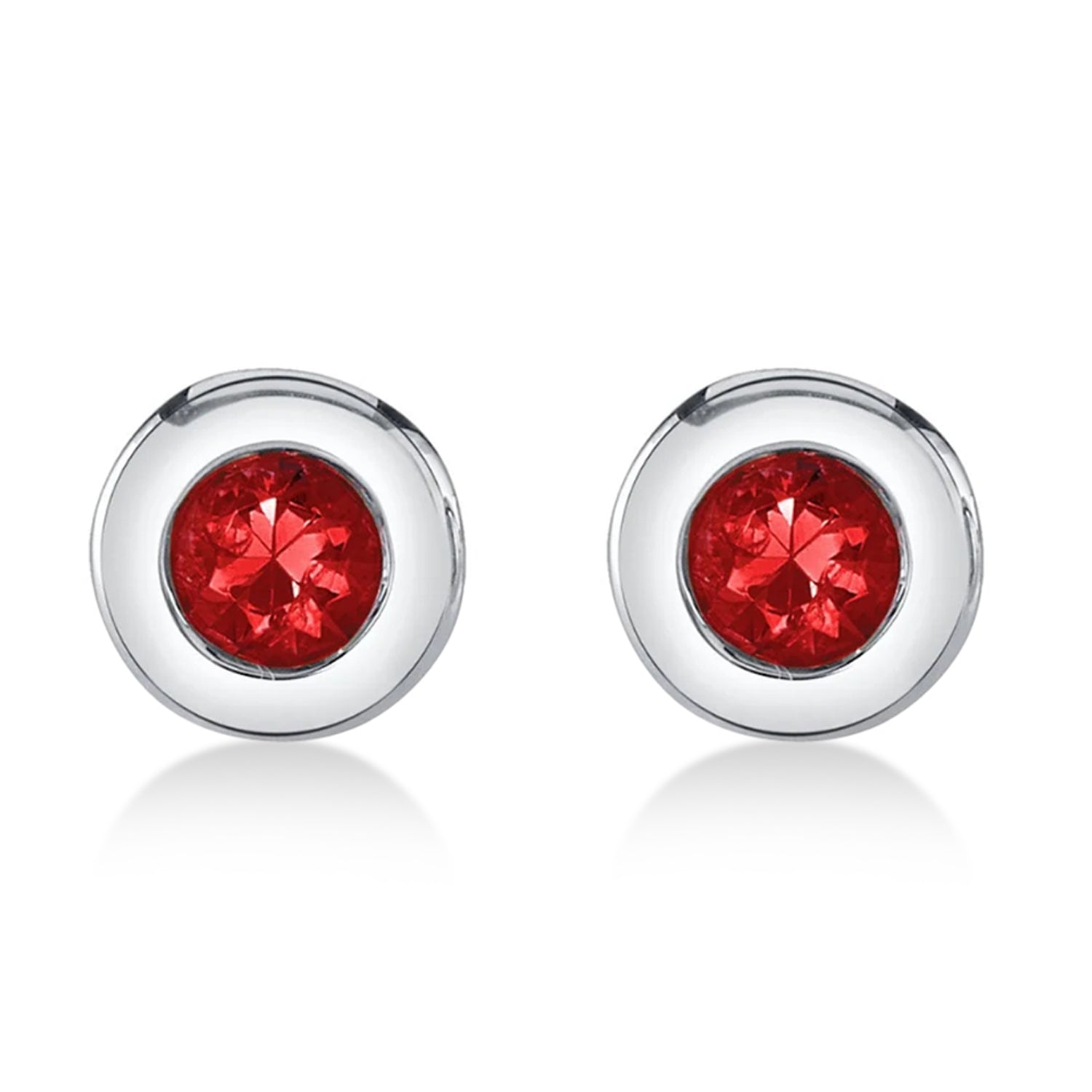 Round Ruby Bezel Stud Earrings in 14k White Gold (0.10ct) Front View