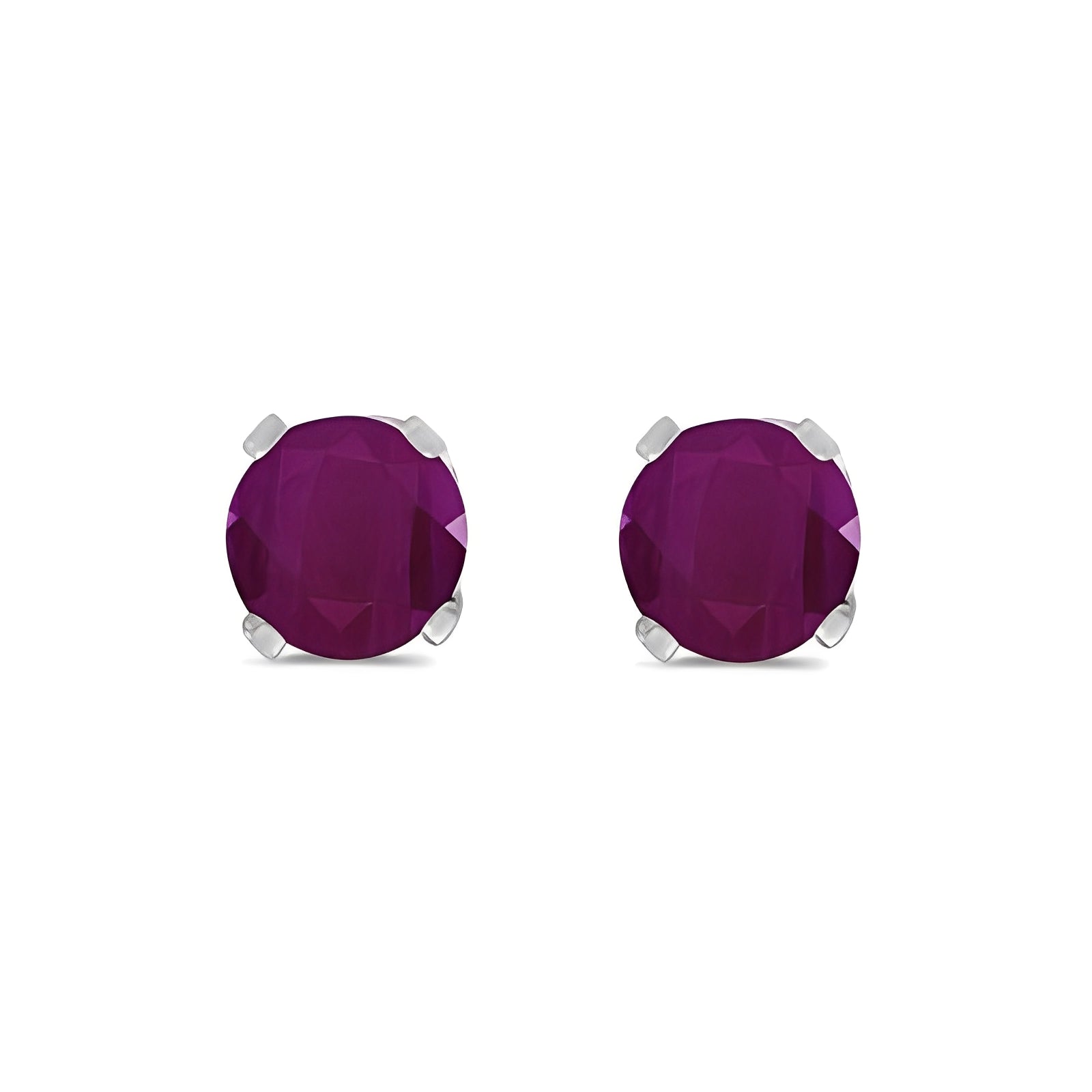 Round Ruby Stud Earrings in 14k White Gold (0.60ct) Front View