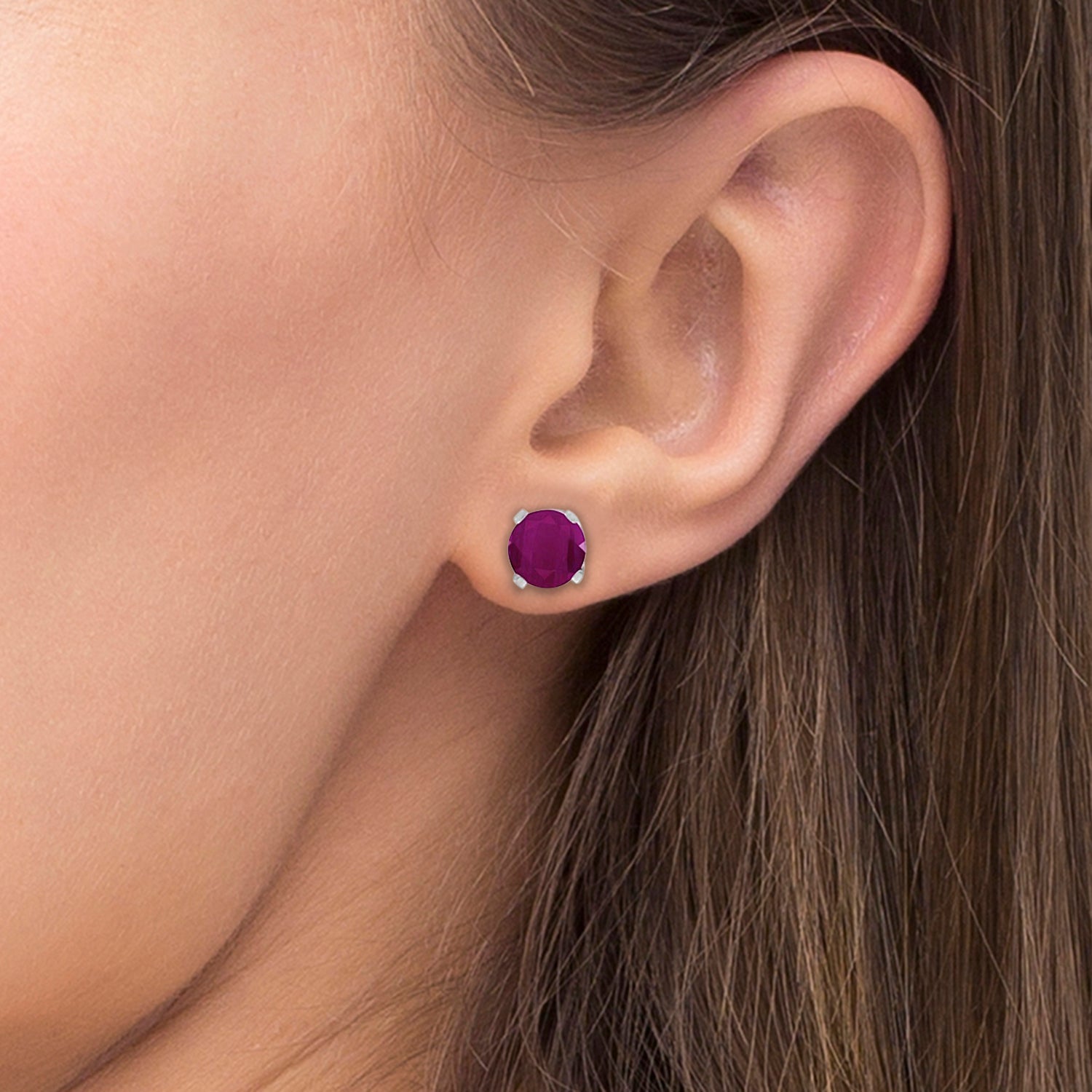Round Ruby Stud Earrings in 14k White Gold (0.60ct) on Woman